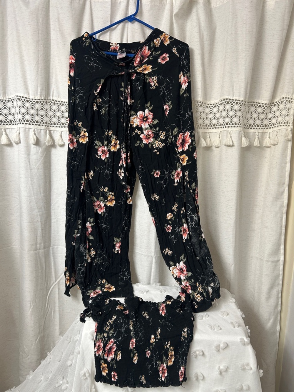 No Boundaries Black Floral Two-Piece Set with Pink & Cream Blooms